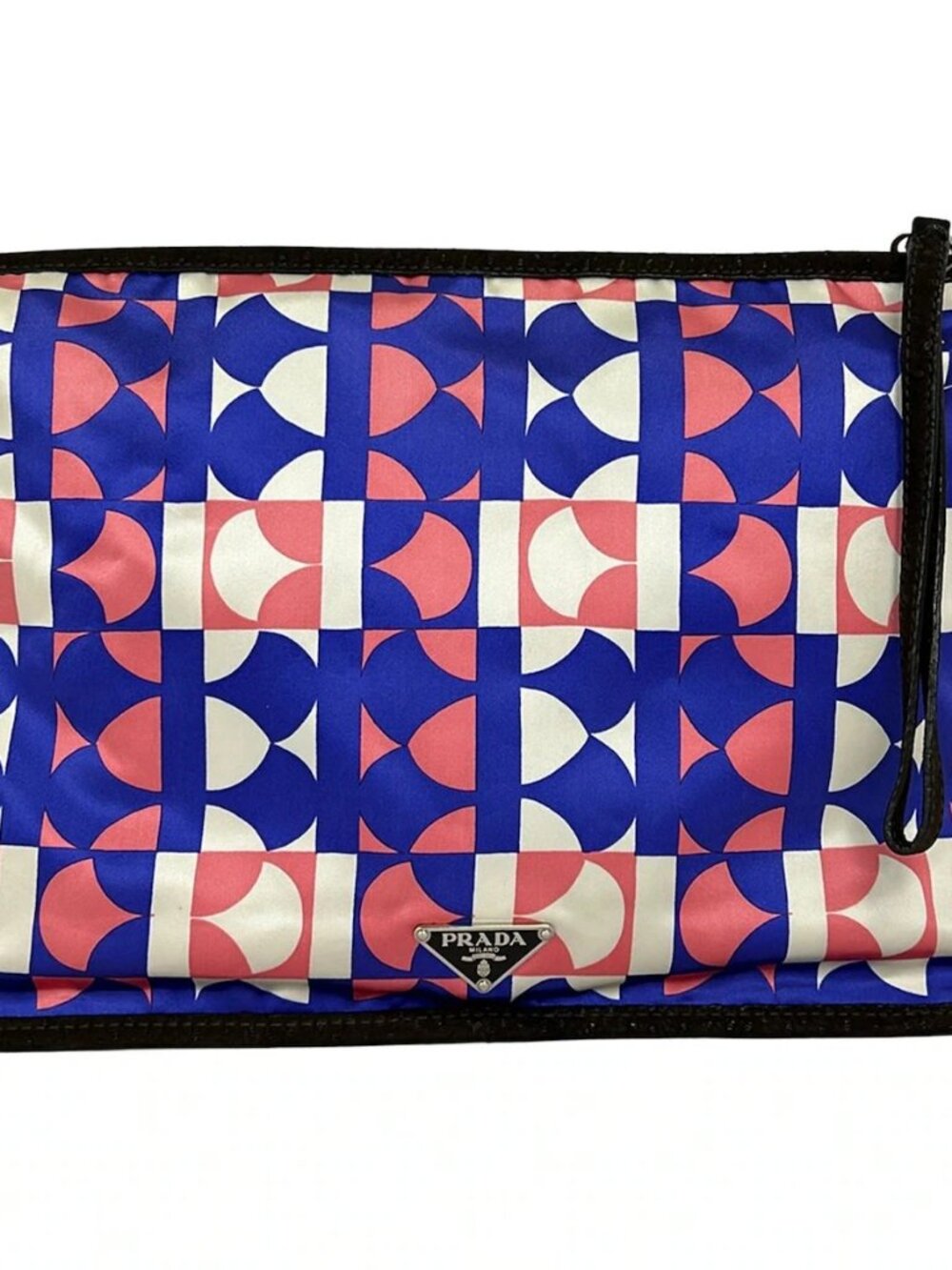 PRADA VA0302 White Blue Pink Satin Suede Clutch Bag